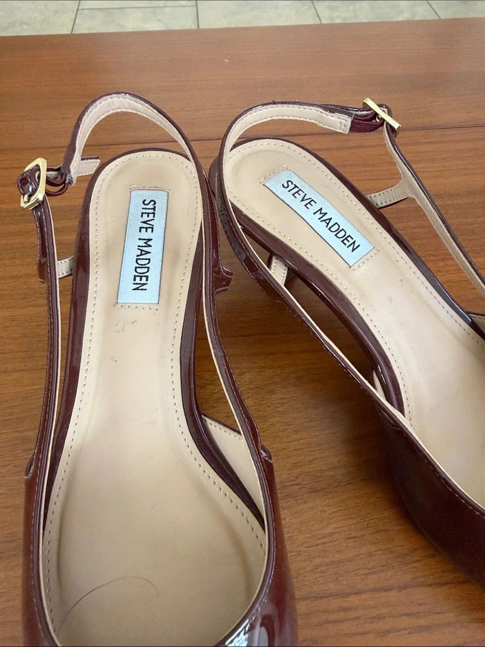 Steve Madden Burgundy Patent Pointed Slingback Heels